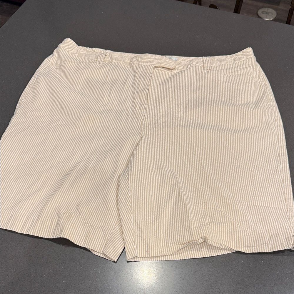Lizgolf “audra Women's Tan Striped  seersucker stretch Shorts sz 22W